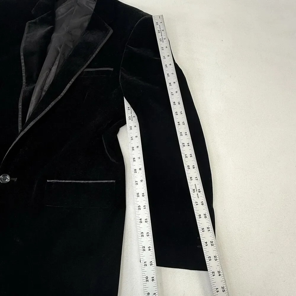 Vinci Black Velvet Satin Trim Men's M Sports Jacket Blazer Double Vent Italy